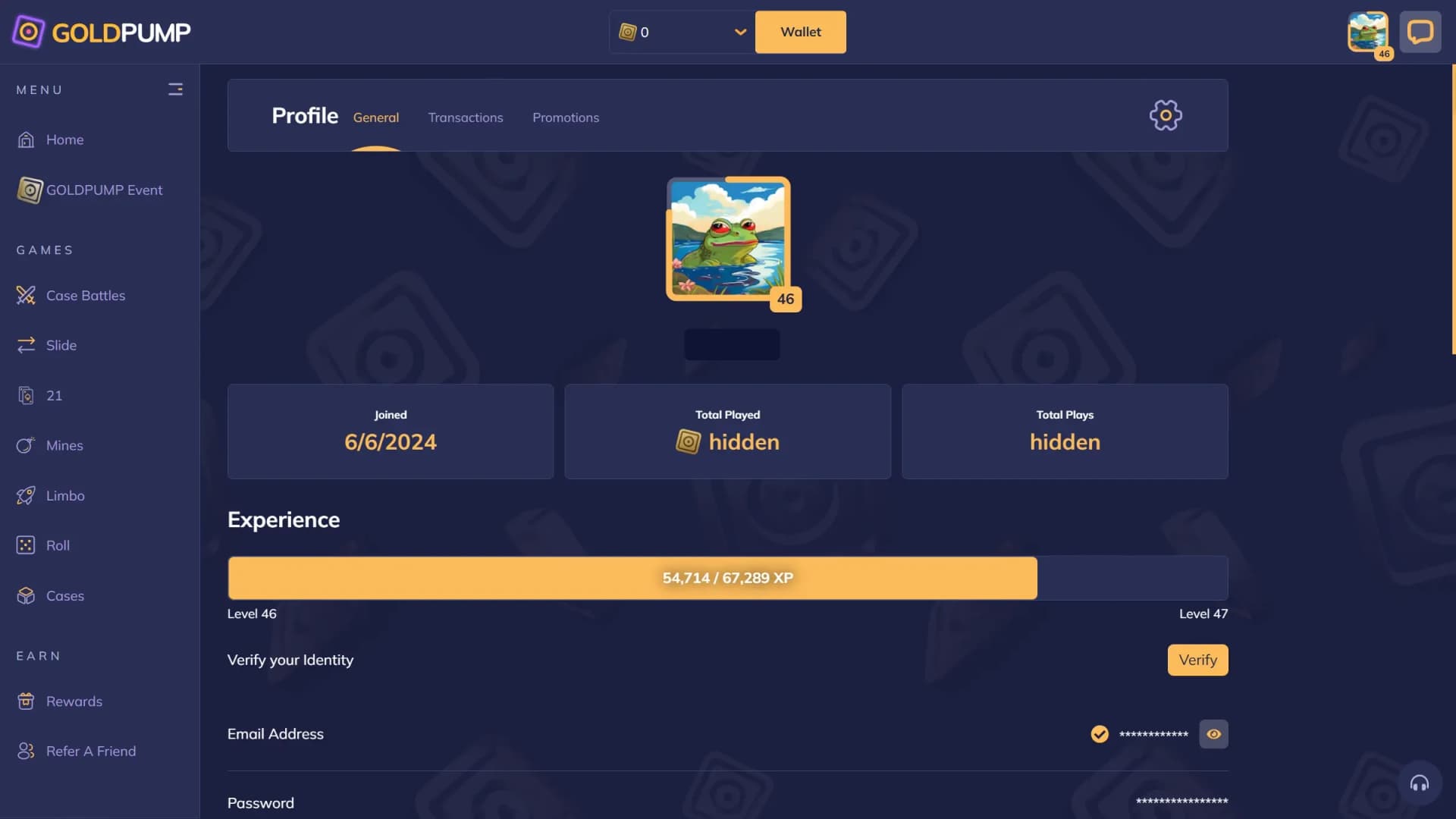 Goldpump profile screenshot