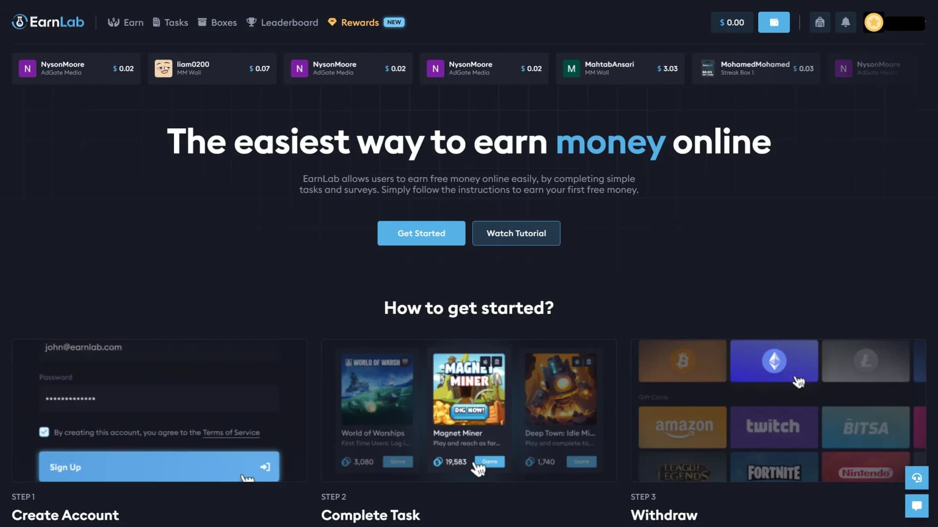 EarnLab home screenshot