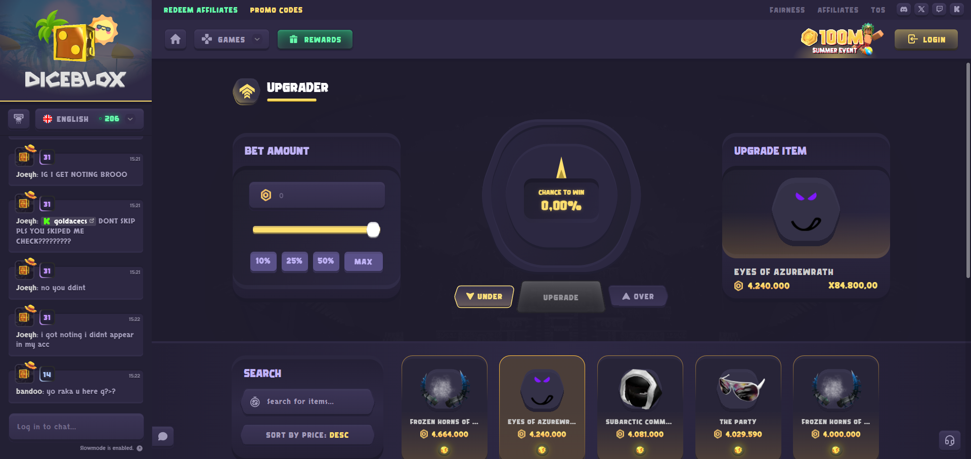 Diceblox item upgrader interface example
