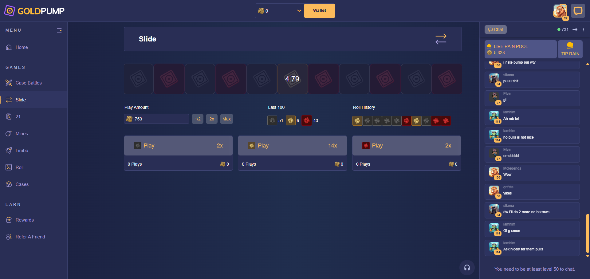 Goldpump roulette interface example