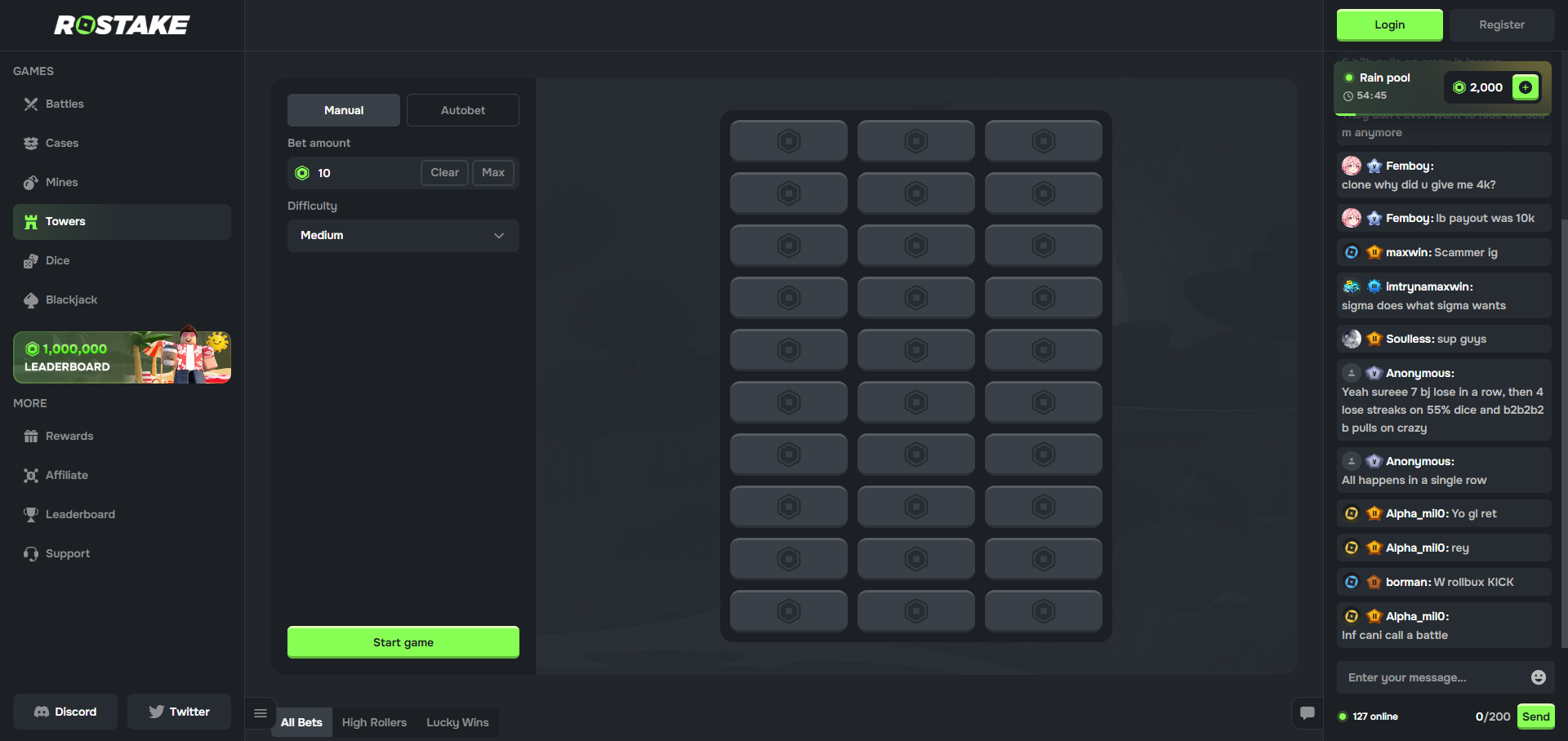 RoStake towers interface example